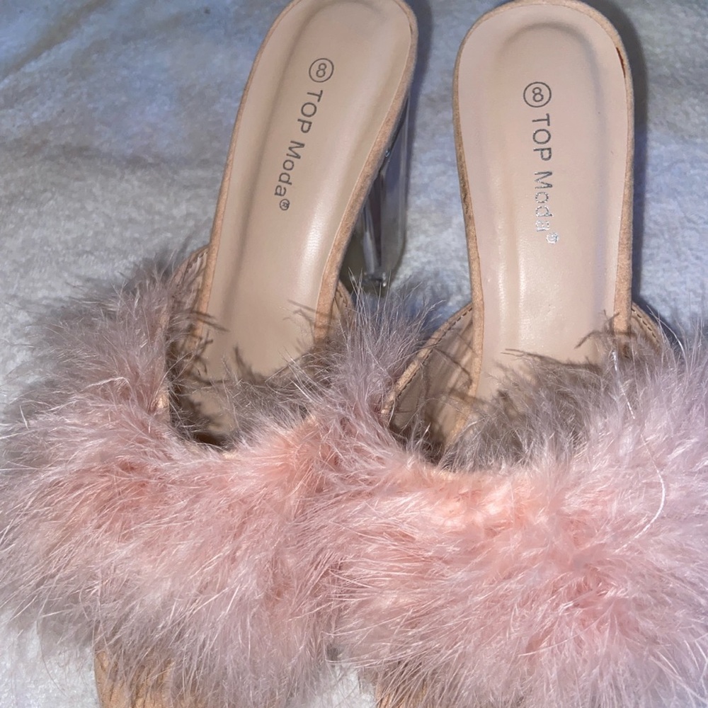Furry pink heels